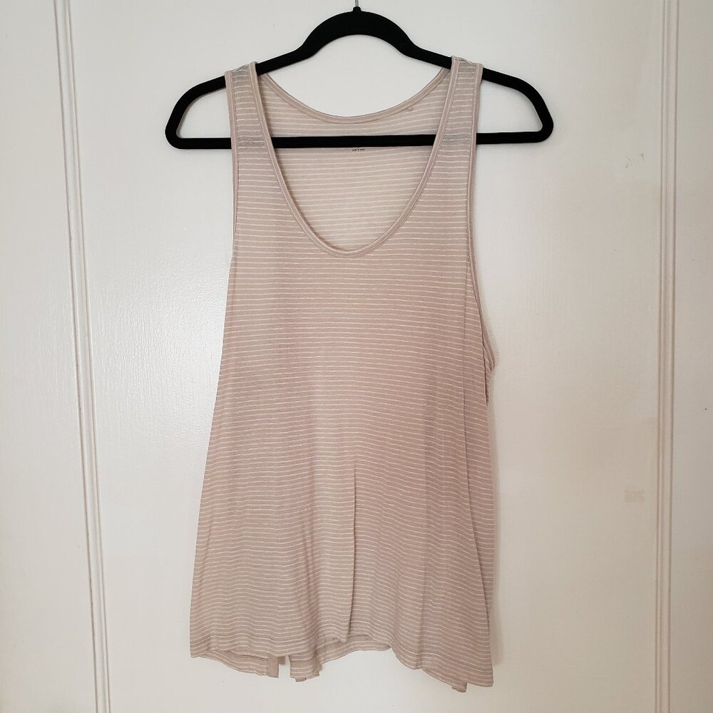 Uniqlo Beige White Striped Racerback Tank Top Linen Modal Blend Lightweight L